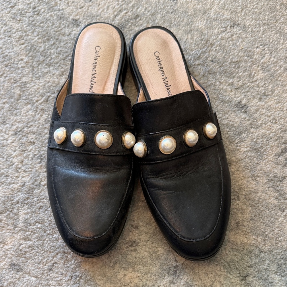Catherine Malandrino Black Pearl-Accent Mules